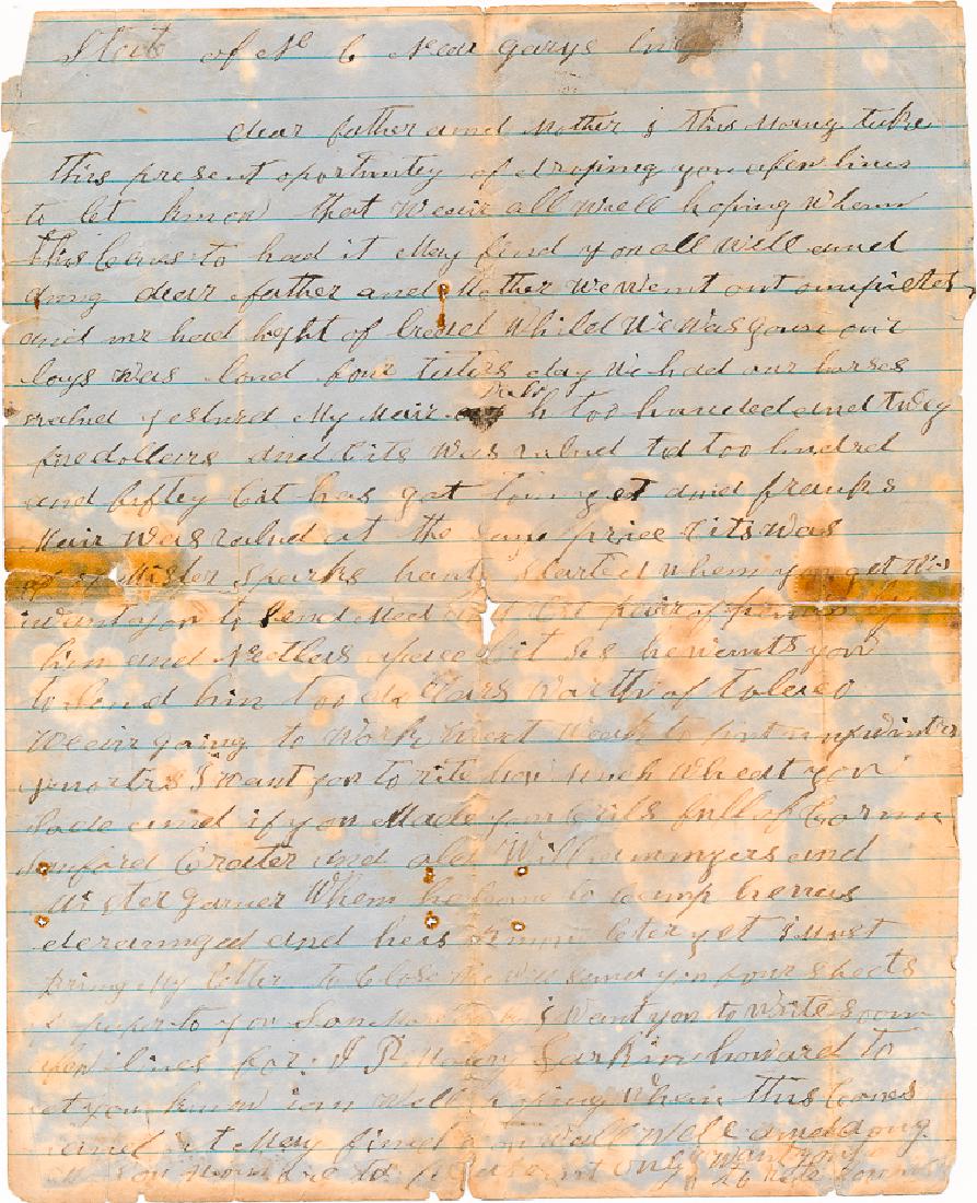 NORTH CAROLINA SOLDIERS' LETTERS: NORTH CAROLINA SOLDIERS' LETTERS Lot of four letters from three different North Carolina soldiers. Includes two letters from cavalryman Harrison F. Madison sent from Garysburg, NC, Oct. 19 and Nov. 2,