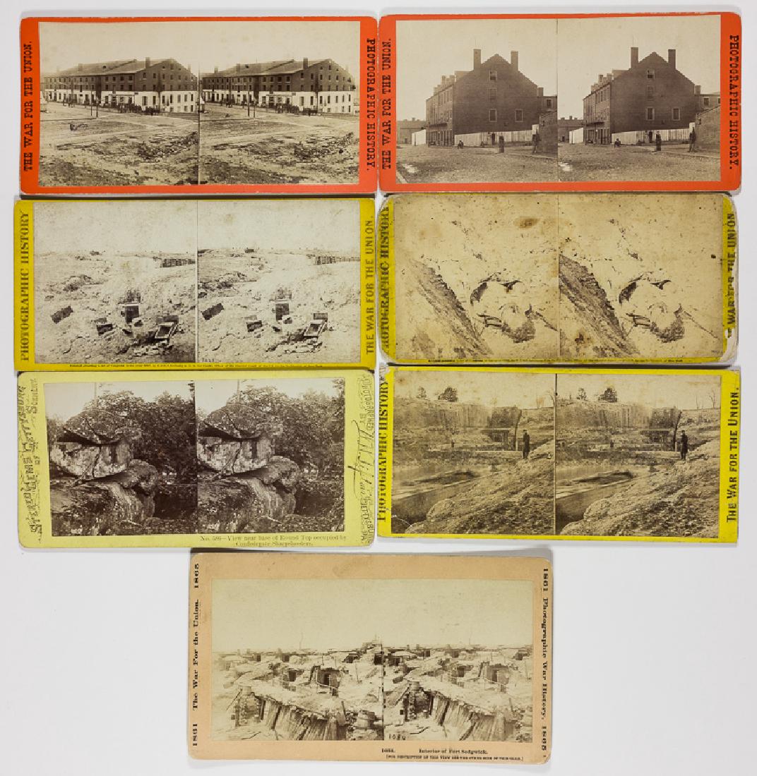 CIVIL WAR STEREOVIEWS (7): CIVIL WAR STEREOVIEWS (7) Lot of seven stereoviews, includes five by Anthony including views of Castle Thunder, Libby Prison, a dead Confederate soldier, Butler's Dutch Gap Canal, and Confederate work