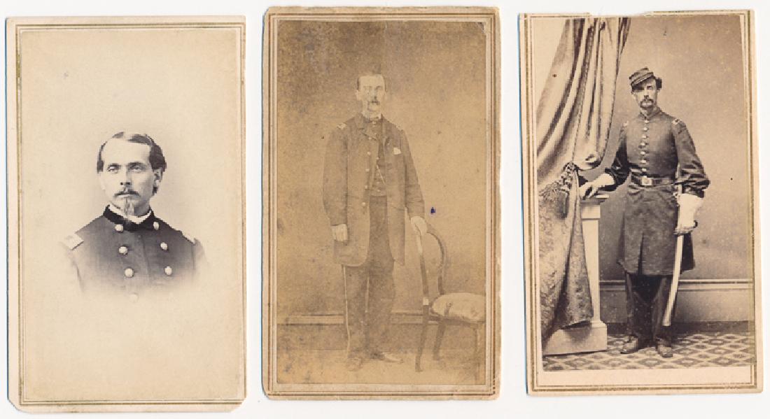 IDENTIFIED UNION SOLDIERS: IDENTIFIED UNION SOLDIERS Lot of three cartes de visite depicting Union soldiers, all identified, including a member of the 35th NJ Vols., Lt. Col. Samuel Pierce, 3rd NY Cav., and 1st Lt. Wallace Sanb