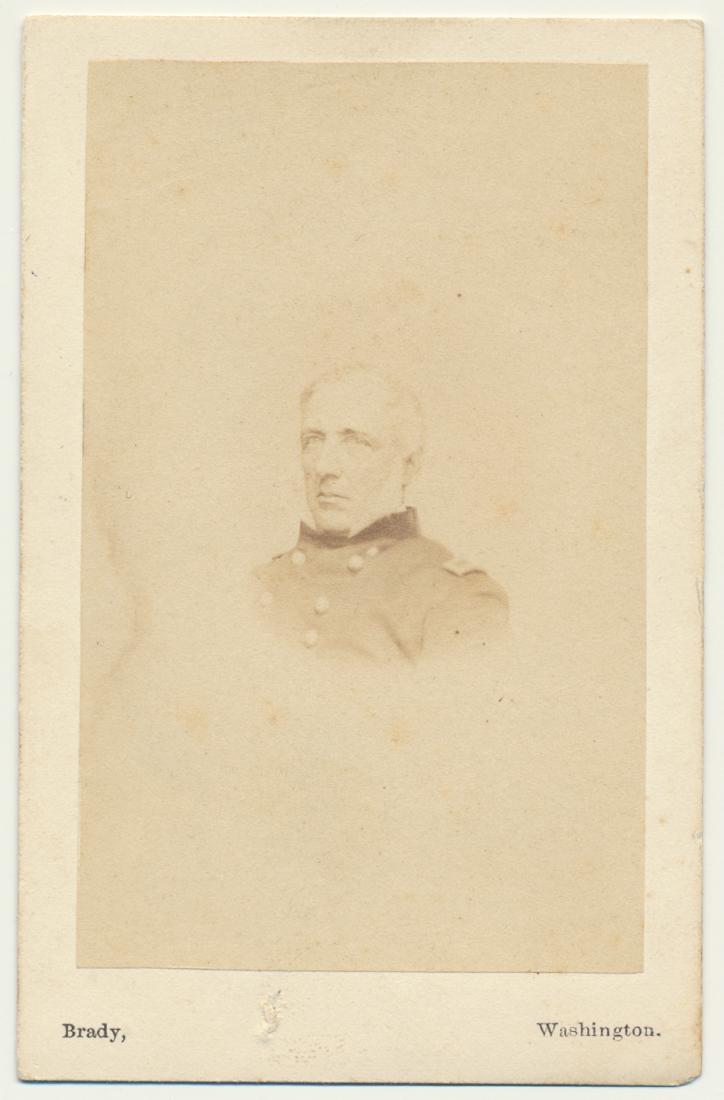 JAMES SAMUEL WADSWORTH: JAMES SAMUEL WADSWORTH (1807 - 1864) Union brigadier general who commanded a division at Chancellorsville and Gettysburg, mortally wounded at the Wilderness. Carte de visite photograph, a bust portrai