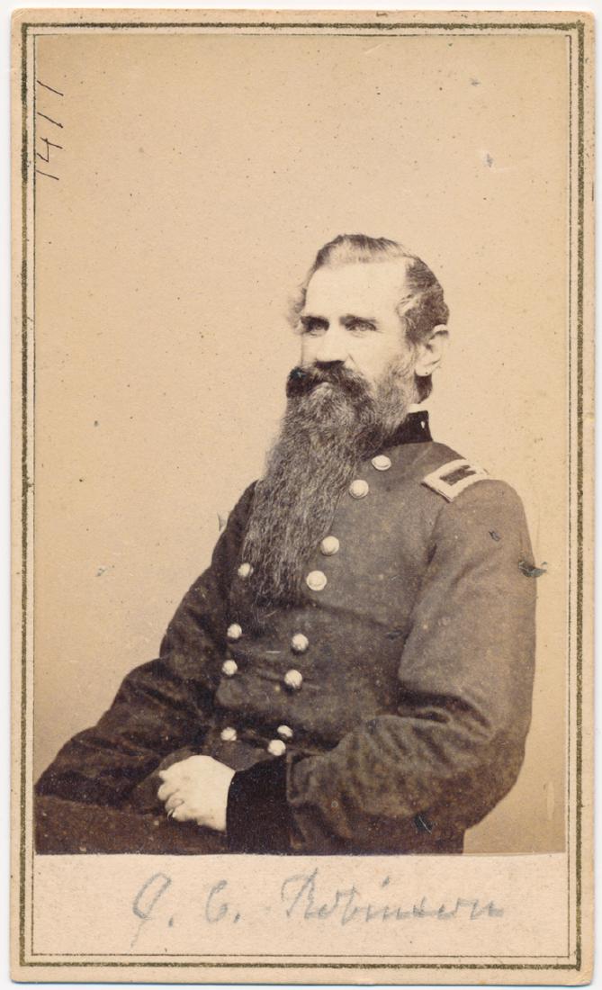 JOHN C. ROBINSON: JOHN C. ROBINSON (1817 -1897) Union brigadier general, received Medal of Honor for Laurel Hill, severly wounded at Spottslvania. Scarce carte de visite photograph showing the general half-length, seat