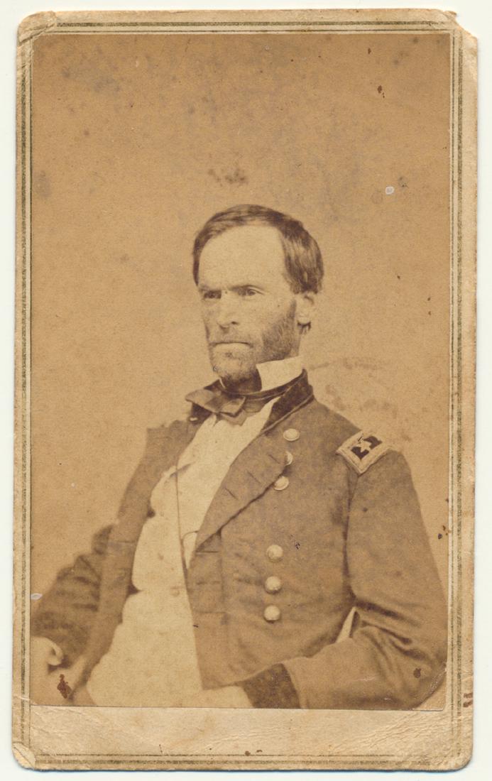 WILLIAM T. SHERMAN: WILLIAM T. SHERMAN (1820-1891) Union major general declared by the press to be "insane", he led his army in their March to the Sea, taking Atlanta, Savannah and Columbia along the way. Carte de visite