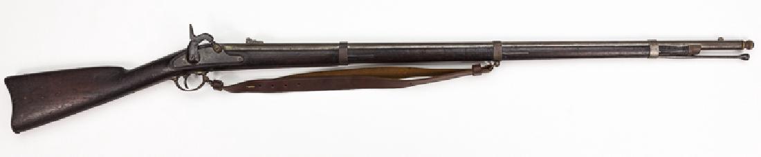 SPRINGFIELD MODEL 1861 RIFLE: SPRINGFIELD MODEL 1861 RIFLE Springfield percussion rifle, 40" barrel, 55 1/2" overall, firing a .58 caliber Minie ball, with three steel barrel bands secured by retention springs, and a period tulip-