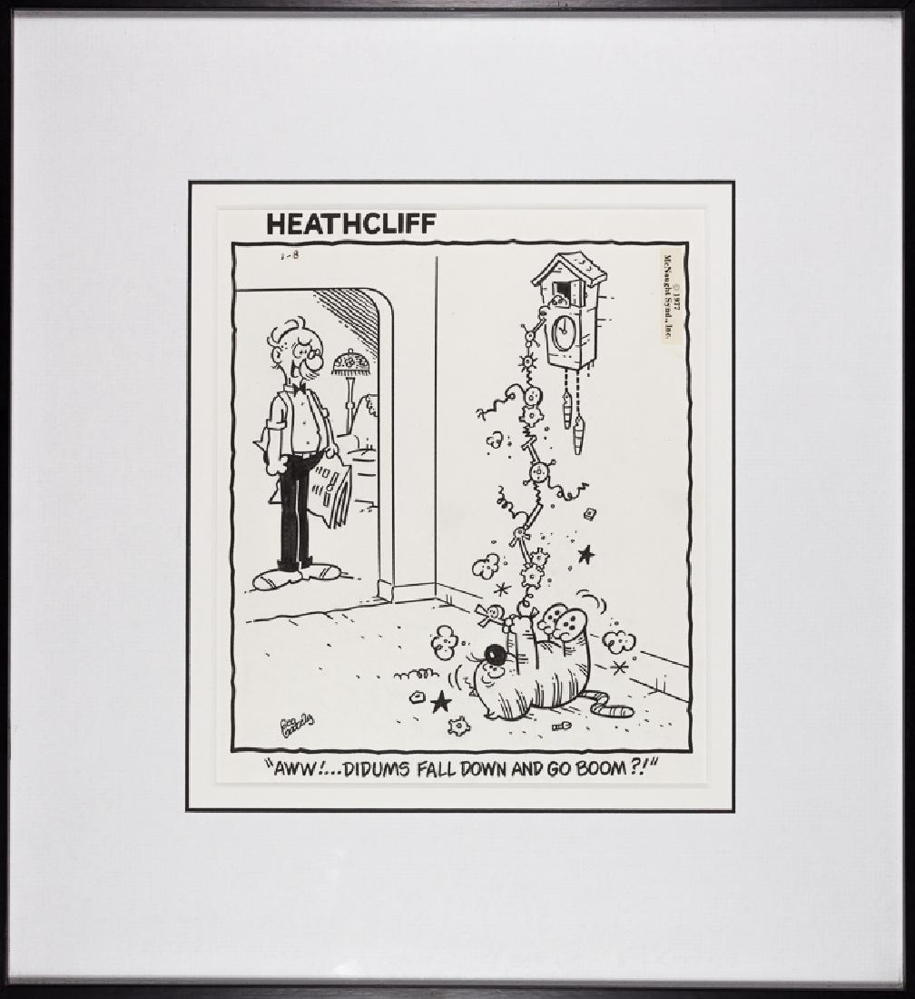 GEORGE GATELY: GEORGE GATELY (1928-2001) American cartoonist, notable as the creator of the popular "Heathcliff" comic strip. Original ink art for a "Heathcliff" single-panel cartoon, 7" x 8 1/2" (sight), depicting 