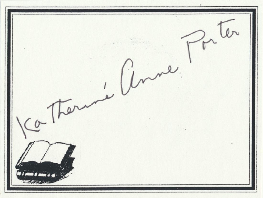 KATHERINE ANNE PORTER: KATHERINE ANNE PORTER (1890 - 1980) Pulitzer Prize-winning American journalist, essayist, short story writer, novelist, and political activist, author of "Ship of Fools". Signature on an unused bookpl