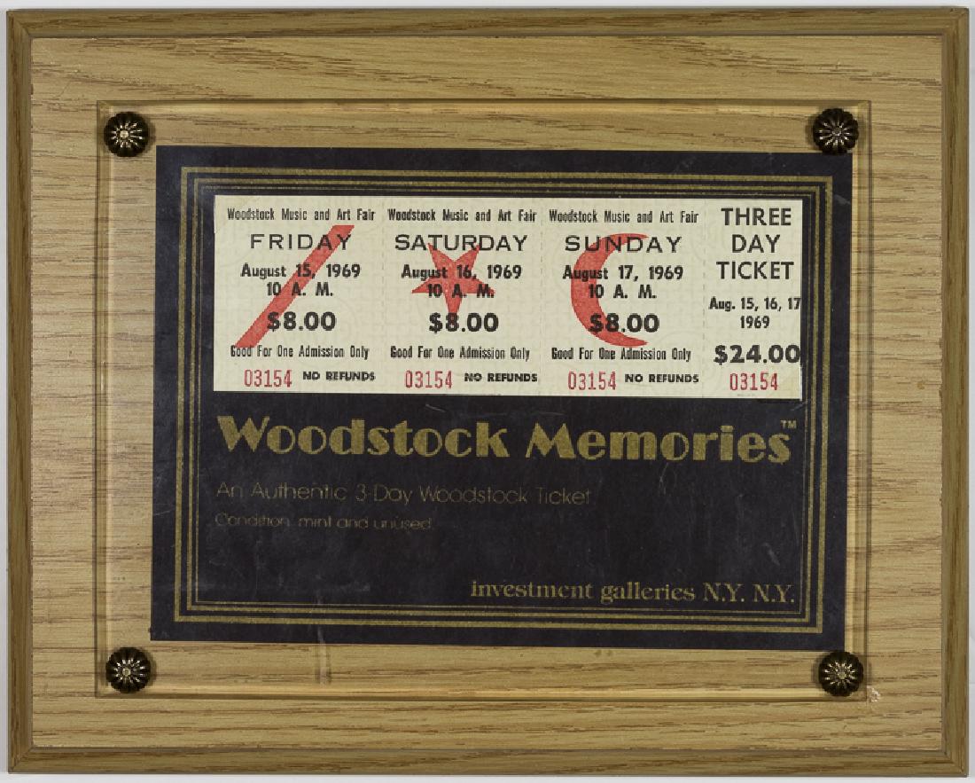 3-DAY WOODSTOCK TICKETS: 3-DAY WOODSTOCK TICKETS Unused ticket to all three days of the 1969 Woodstock Music and Art Festival. The festival is regarded as one of the most famous events in modern music history, and is heralded