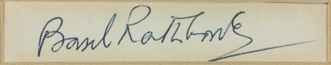 BASIL RATHBONE: BASIL RATHBONE BASIL RATHBONE (1892-1967) English stage and film actor, remembered for his superlative performance as Sherlock Holmes opposite Nigel Bruce's Dr. Watson. Signature is on a card in blue 