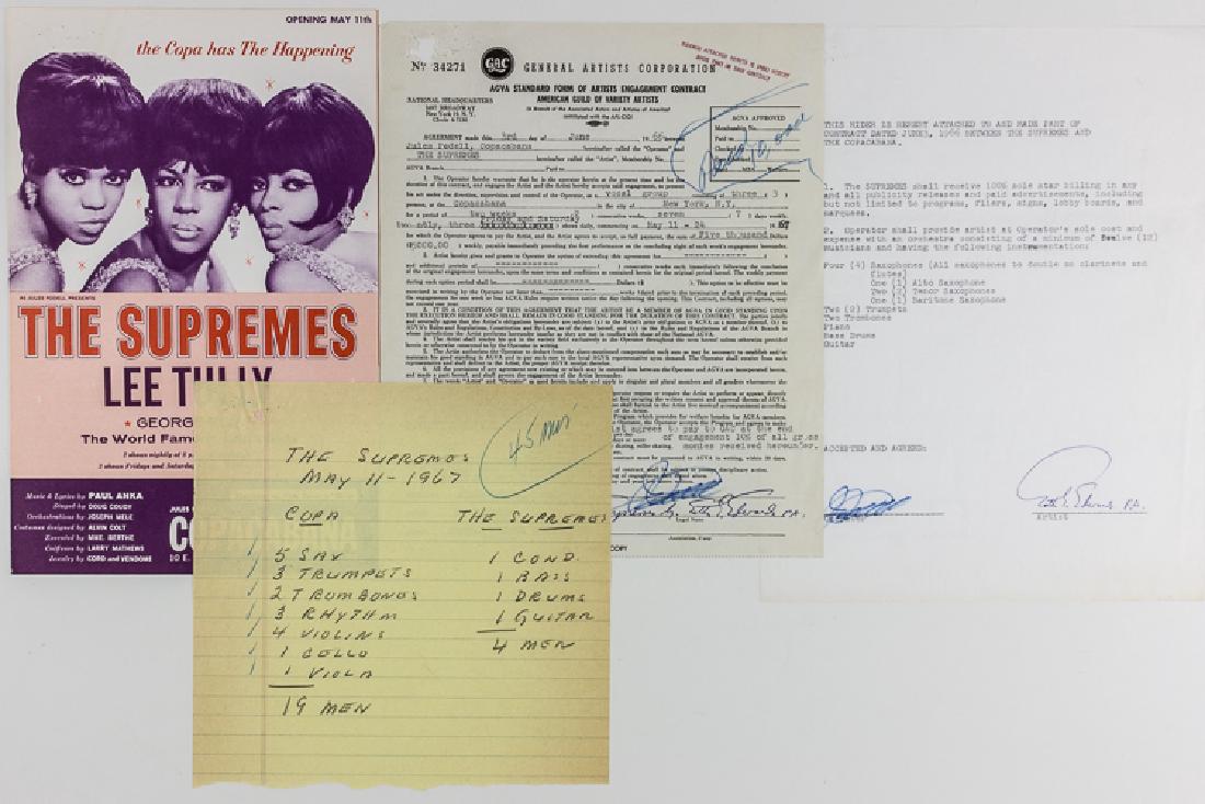 "THE SUPREMES" PERFORMANCE CONTRACT FOR THE COPACABANA: "THE SUPREMES" PERFORMANCE CONTRACT FOR THE COPACABANA Nice group of four documents, includes and AGVA Standard Form engagement contract in which The Supremes are hired by the famous Copacabana club i