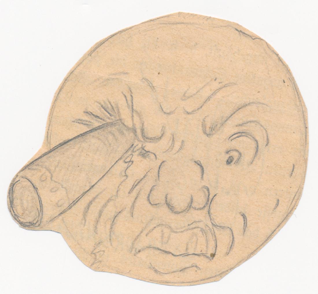 GEORGES MELIES: GEORGES MELIES (1861 – 1938) French film director, best known for early films such as “A Trip to the Moon”, and “The Impossible Voyage.” Original pencil sketch, approx. 2 1/2" dia., executed