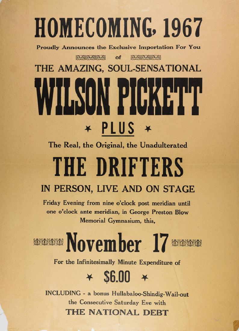 WILSON PICKETT CONCERT POSTER: WILSON PICKETT CONCERT POSTER Rare original concert poster 16" x 22, advertising a Nov. 17, 1967 performance by "The Amazing, Soul-Sensational" WILSON PICKETT (1941-2006) at the College of William and