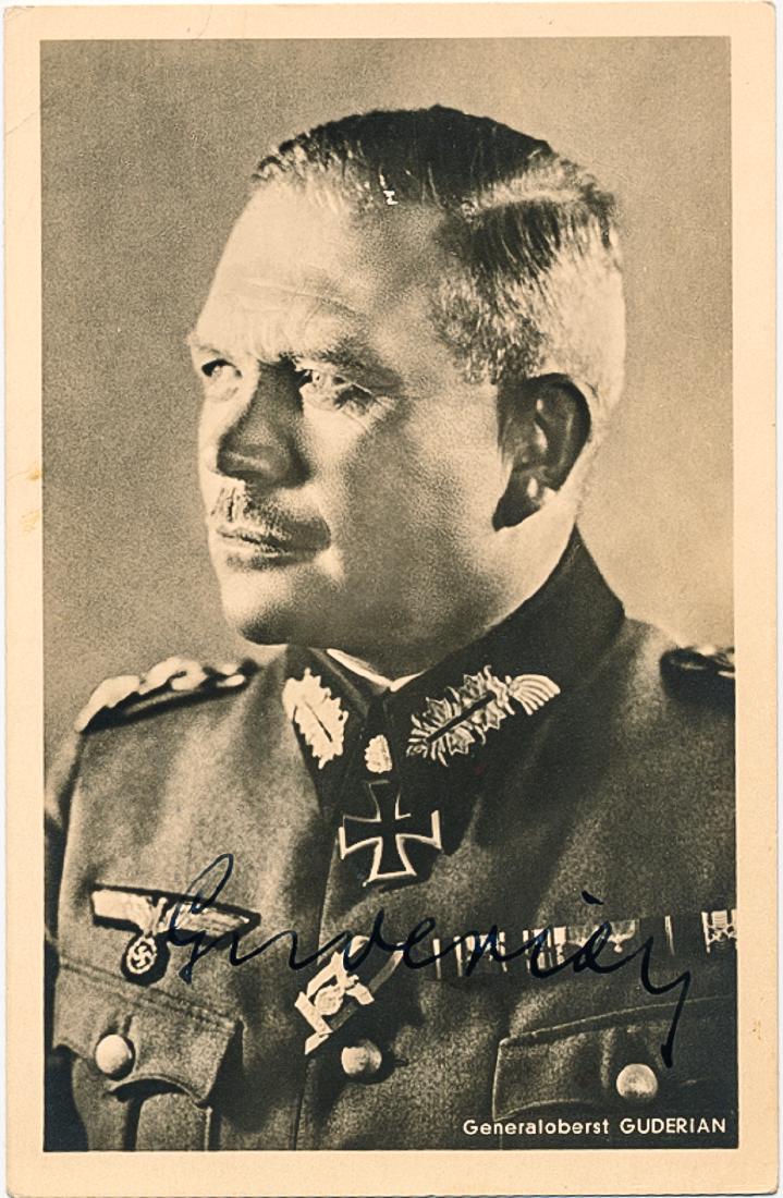 HEINZ GUDERIAN: HEINZ GUDERIAN (d. 1953) German general and Hitler's Army Chief of Staff, the inventor of the "blitzkrieg" who commanded panzers in the Poland and France, and the Russian campaign. War-date S.P., 3 Â