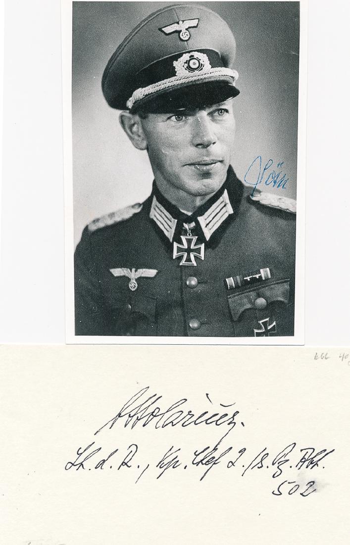 WEHRMACHT PANZER COMMANDERS: WEHRMACHT PANZER COMMANDERS Good pair of items signed by World War II panzer commanders, includes: WILHELM SOTH (1903-1978) Commander of the 3rd Panzer Division and recipient of the Knight's Cross. S.