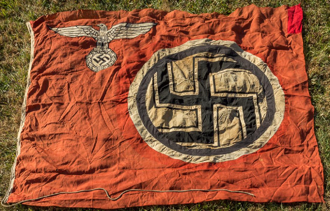GERMAN STATE SERVICE FLAG: GERMAN STATE SERVICE FLAG Enormous German state service flag, 72" x 92", comprised of several sections sewn together to form the finished piece. There appears a braided line at one end of the hoist, w