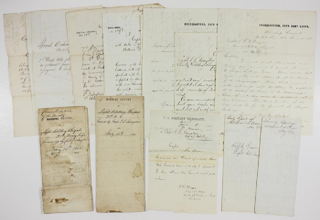 ARMY OF THE JAMES 25TH CORPS DOCUMENTS: ARMY OF THE JAMES 25TH CORPS DOCUMENTS A good group of fifteen (15) war-date 25th Corps Army documents (six signed by Medal of Honor Winner Daniel Davis Wheeler) related to their artillery brigade, da