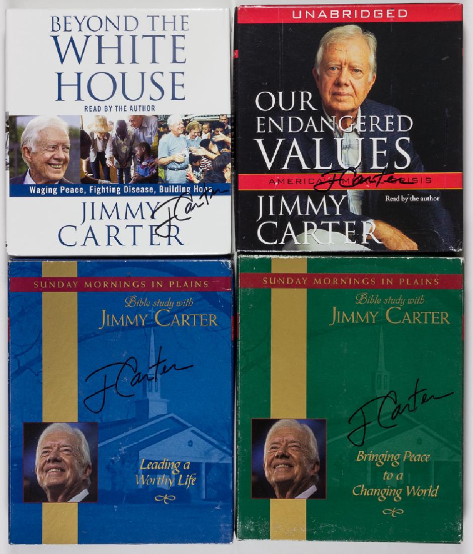 JIMMY CARTER: JIMMY CARTER (b. 1924) Thirty-ninth President of the United States who engineered a break-through in Arab-Israeli relations. Good group of four signed audio books on CD, each approx. 5" x 6", includes