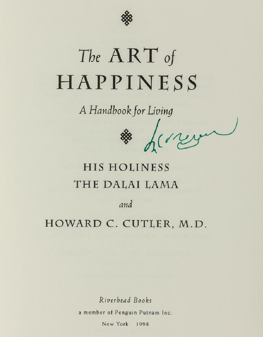 DALAI LAMA: DALAI LAMA (b. 1935) Tibetan Buddhist leader. Signed book, his "The Art of Happiness: A Handbook for Living" (New York: Riverhead Books), 1998, 322pp. 8vo. The Dalai Lama signs on the title page in gr