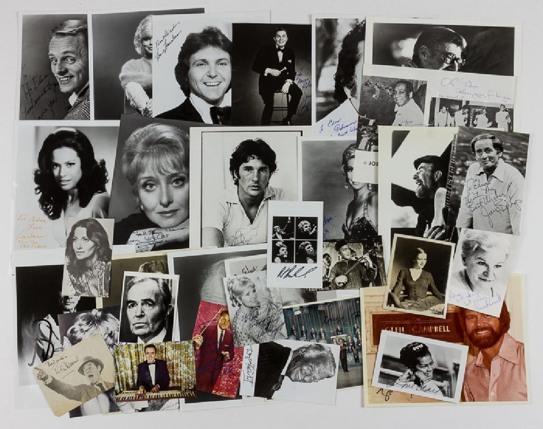 (ENTERTAINERS): (ENTERTAINERS) Good lot of 33 S.P.'s and I.S.P.'s, most 8" x 10" and smaller, all executed by notable actors, singers, musicians, and television presenters. Includes: JOEY BISHOP, ELIZABETH ASHLEY, LA