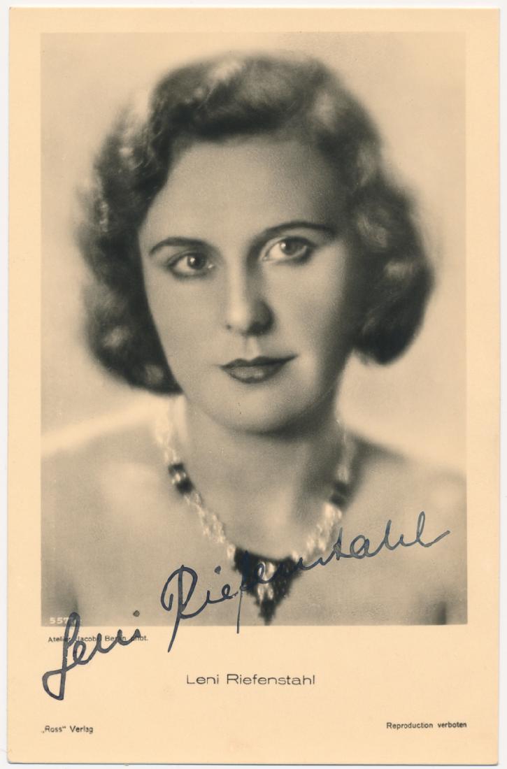 LENI RIEFENSTAHL: LENI RIEFENSTAHL (1902 - 2003) German film director, an intimate friend of Hitler who filmed the propaganda classic, Triumph of the Will. S.P., 3 1/2" x 5 1/2" b/w, a portrait postcard by "Ross" showi