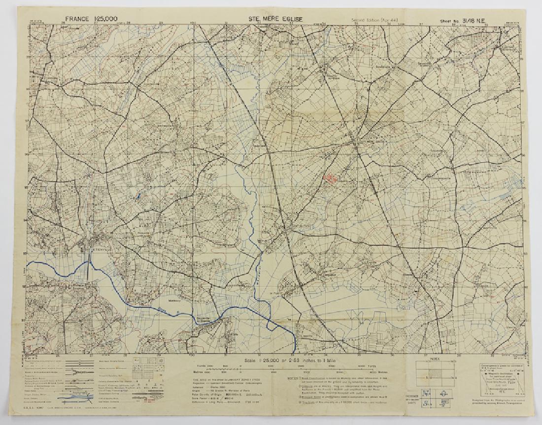AMERICAN ENGINEERS' MAP OF STE. MERE EGLISE, APRIL 1944: AMERICAN ENGINEERS' MAP OF STE. MERE EGLISE, APRIL 1944 Important military map of the Norman countryside including Ste. Mere Eglise where the 505th P.I.R. of the 82nd Airborne found themselves in dire