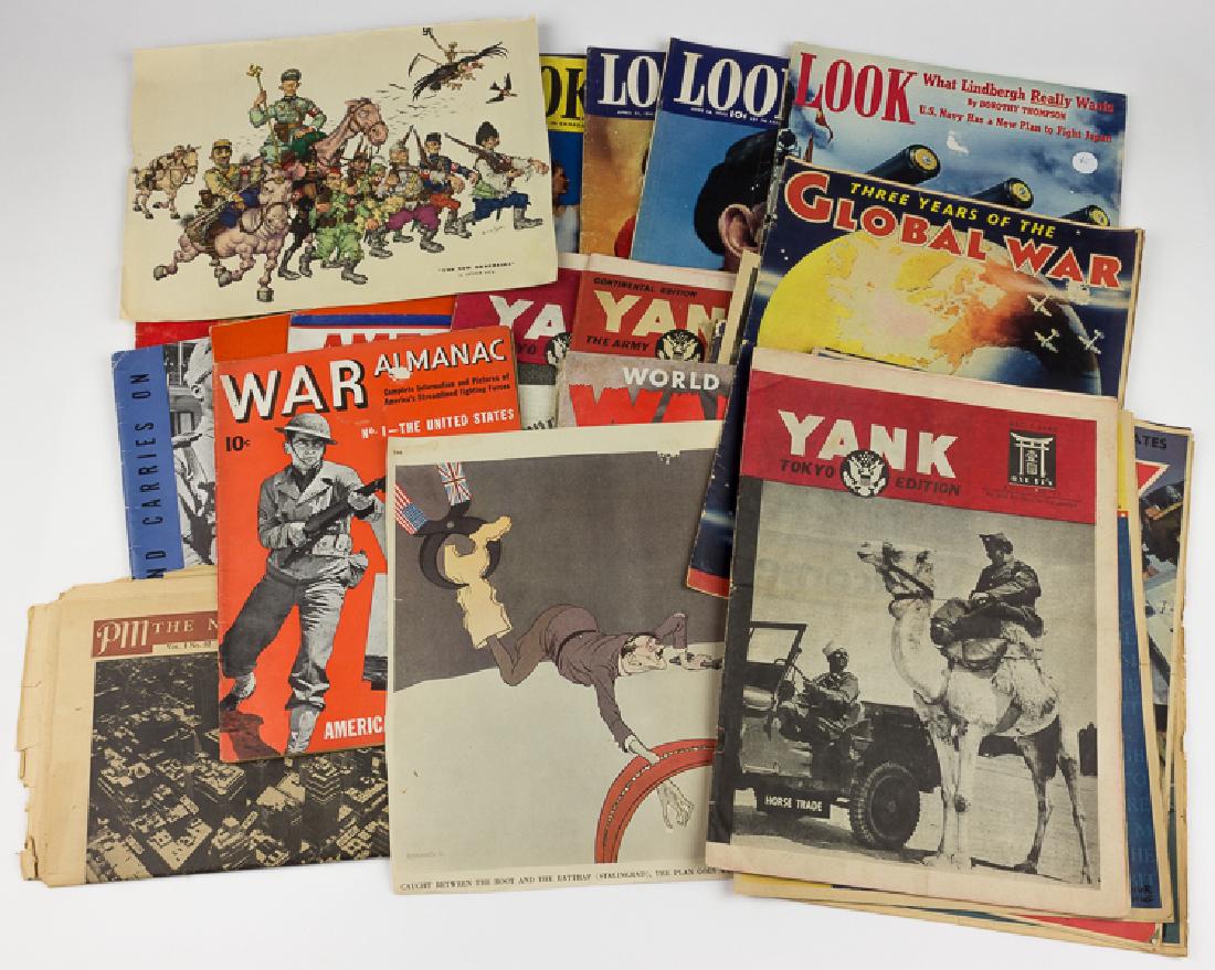 AMERICAN WAR MAGAZINES AND PROPAGANDA: AMERICAN WAR MAGAZINES AND PROPAGANDA Lot of American propaganda in the form of magazines, small posters, sheets, etc. includes nine posters, some with "Gremlins", war maps, thirteen copies of "Yank",