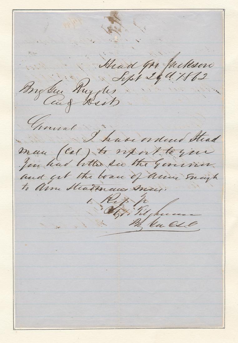 LLOYD TILGHMAN: LLOYD TILGHMAN (1816 - 1863) Confederate brigadier general who surrendered Fort Henry, later commanded at Corinth and Vicksburg, killed in action at Champion's Hill. Rare war-date A.L.S. adding rank a