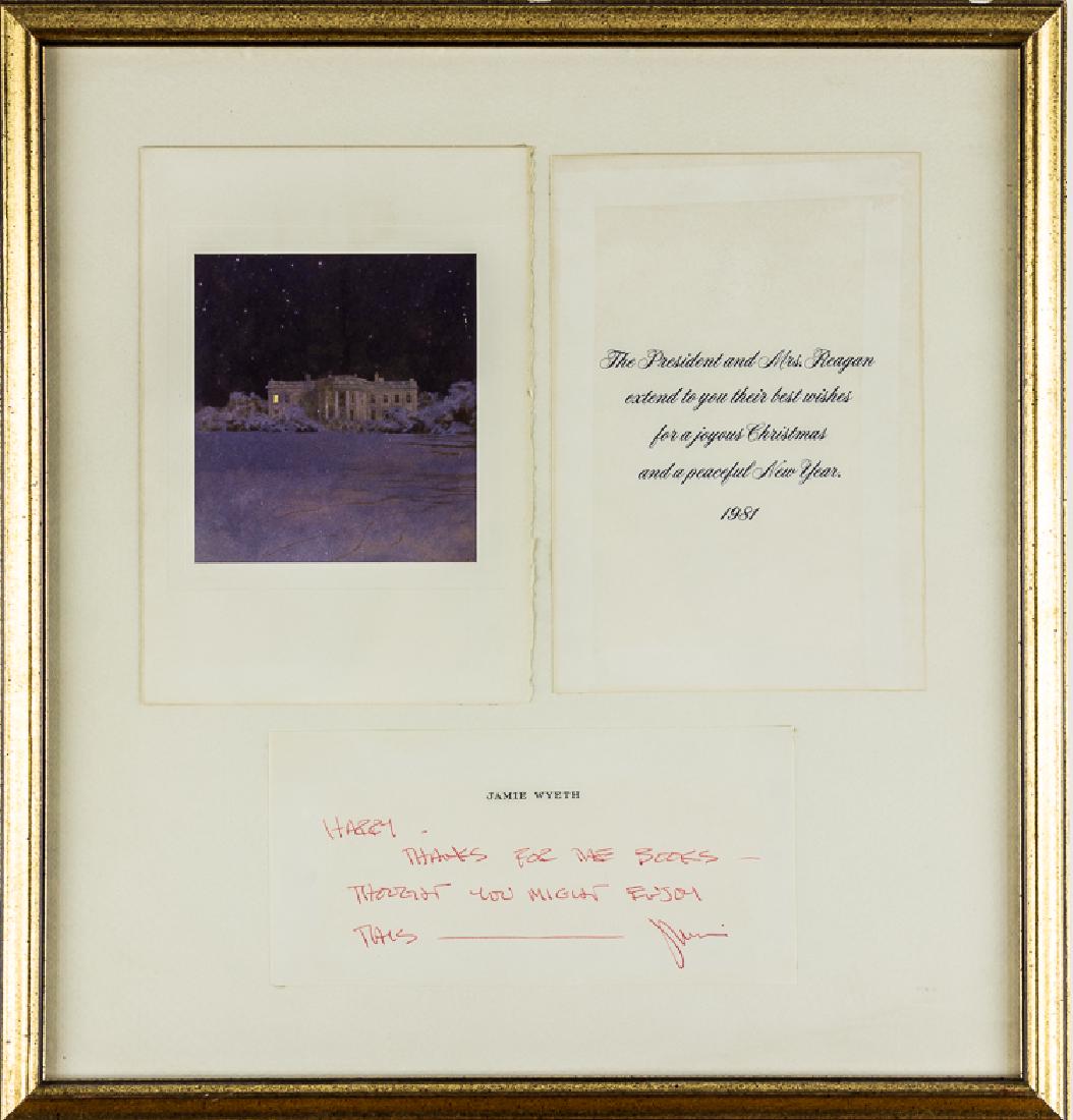 JAMIE WYETH: JAMIE WYETH (b. 1946) Contemporary American realist painter, the son and grandson of noted painters Andrew Wyeth and N.C. Wyeth. A.N.S. in red ink on a 7" x 3 1/2" sheet of personal letterhead, in ful