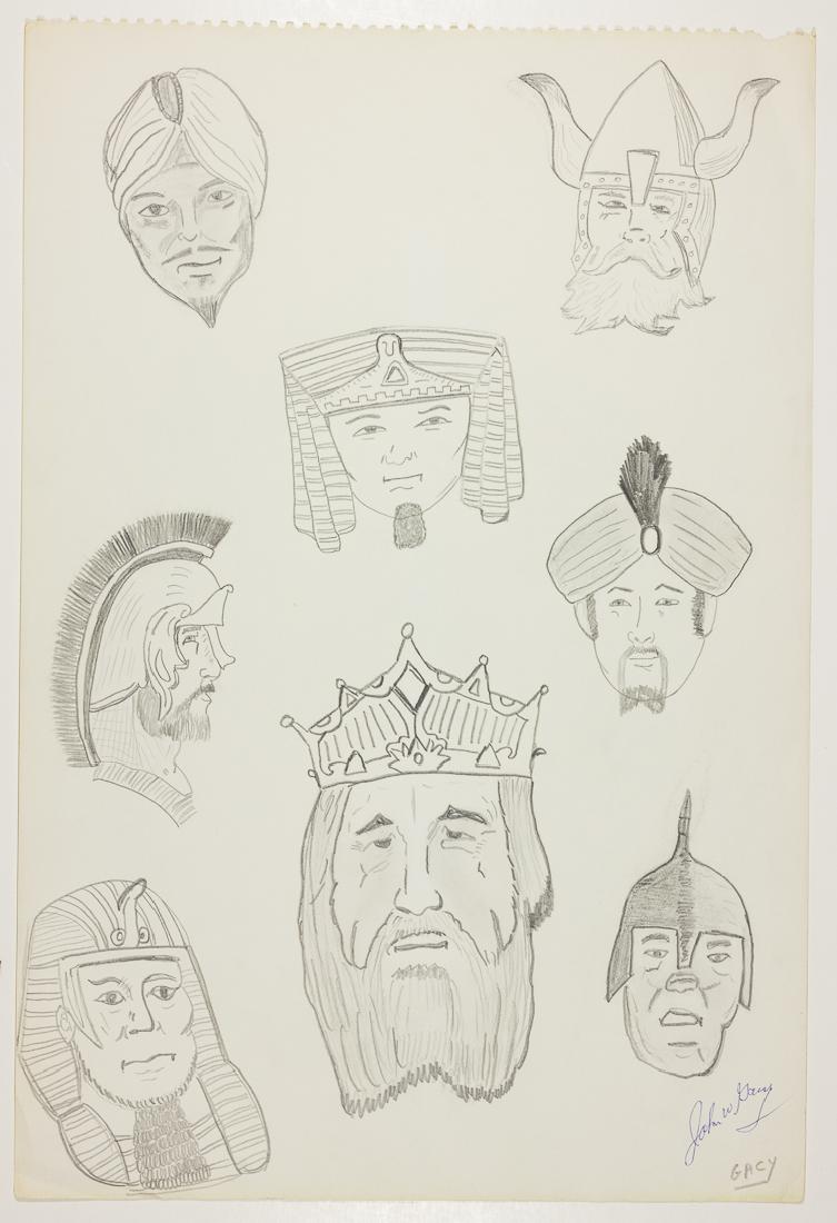 JOHN WAYNE GACY: JOHN WAYNE GACY (1942 - 1994) Notorious mass murderer of over thirty young men whom he buried beneath his home, executed after many appeals and postponements. Original hand-drawn and signed artwork, 1