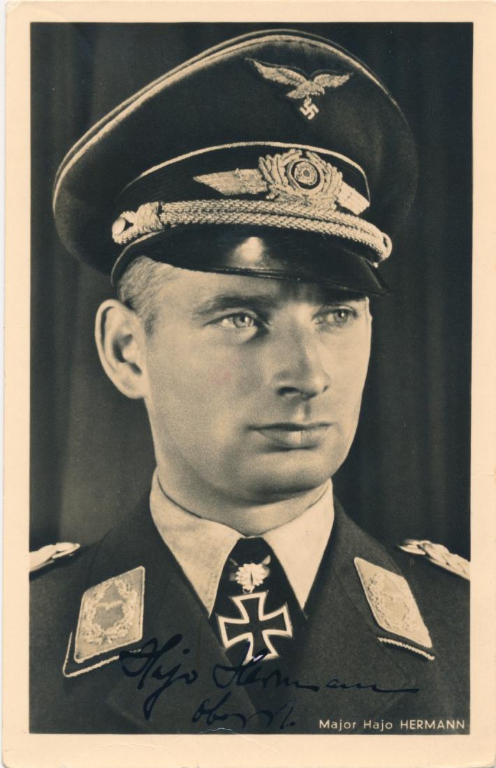 HAJO HERMANN: HAJO HERMANN (1913 â€“ 2010) Luftwaffe bomber pilot in Condor Legion Kampfgeschwader 4, later flew bombing missions in Poland, Norway and Britain as Commander of the 7th Staffel of KG 4. Later se