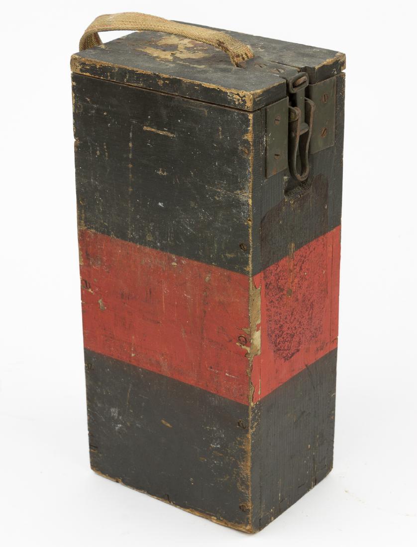 GRANATWERFER 34 AMMUNITION BOX: GRANATWERFER 34 AMMUNITION BOX Granatwerfer 34 wooden ammunition box which once contained 12 rounds for this standard 8mm. German infantry mortar used throughout World War II. The 6 1/4" x 4 3/4" x 13