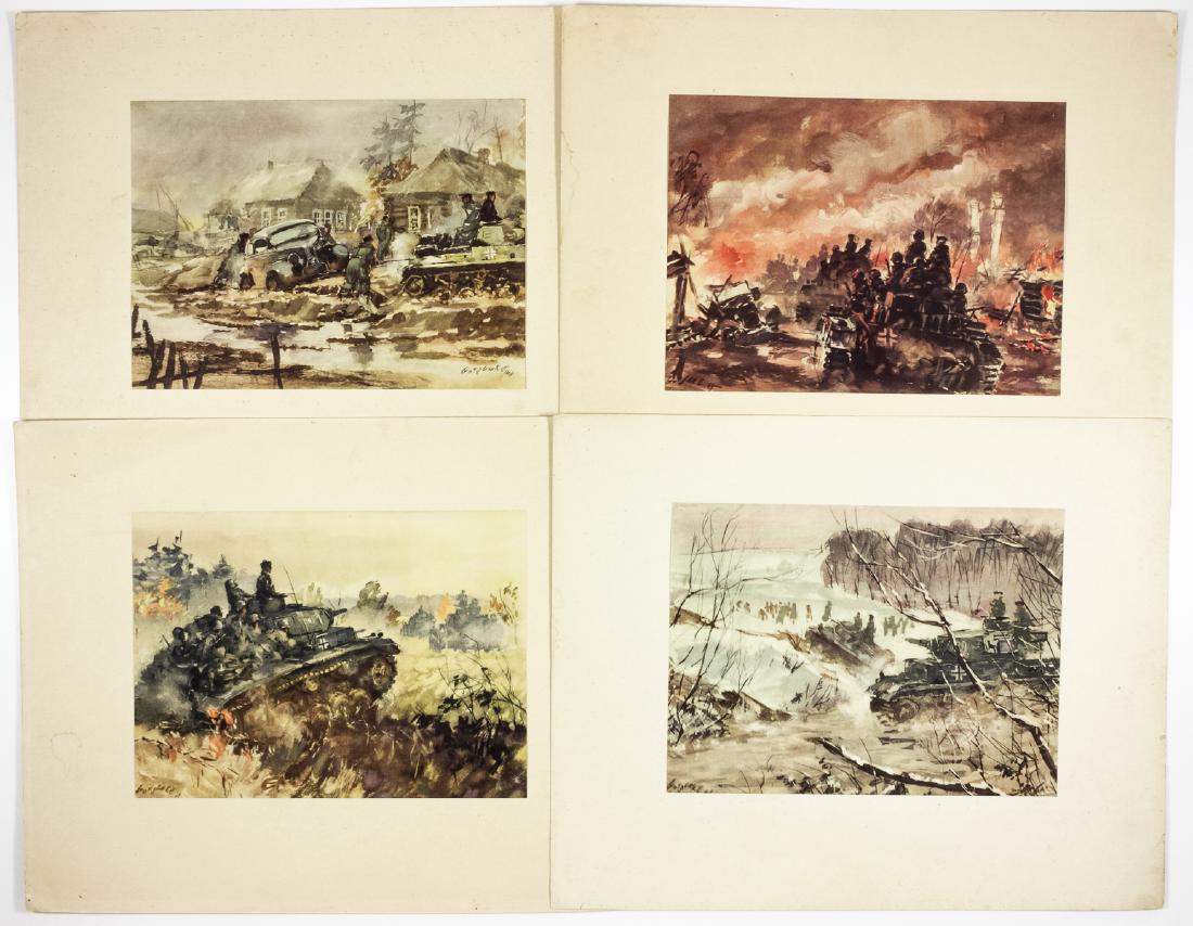 WAR ARTIST WALTER GOTSCHKE PRINTS: WAR ARTIST WALTER GOTSCHKE PRINTS WALTER GOTSCHKE (1912-2000) German artist, remembered for his paintings of racing and other automobiles, and for his wartime military images. Lot of 12 rotogravures,