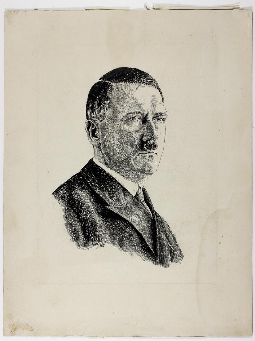 ORIGINAL INK DRAWINGS OF HITLER AND GORING: ORIGINAL INK DRAWINGS OF HITLER AND GORING Pair of original pen and ink drawings of Adolf Hitler and Hermann Goring, each 11" x 14" on art board, professionally accomplished and almost certainly war d