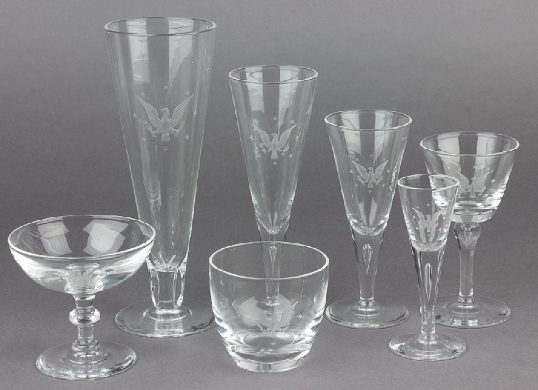 EAGLE AND STAR-ENGRAVED COCKTAIL GLASSES FROM THE WHITE: EAGLE AND STAR-ENGRAVED COCKTAIL GLASSES FROM THE WHITE HOUSE Set of seven different cocktail, highball, shot, beer and other glasses which were proposed for use at White House functions, but further 