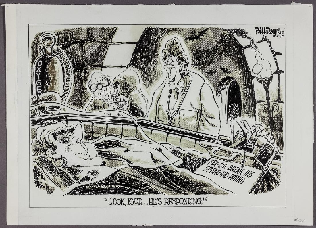 (POLITICAL CARTOON) BILL DAY: BILL DAY American cartoonist best known for his syndicated editorial cartoons, especially his opposition to the National Rifle Association and advocacy of gun control. Recipient of he Robert F. Kenned
