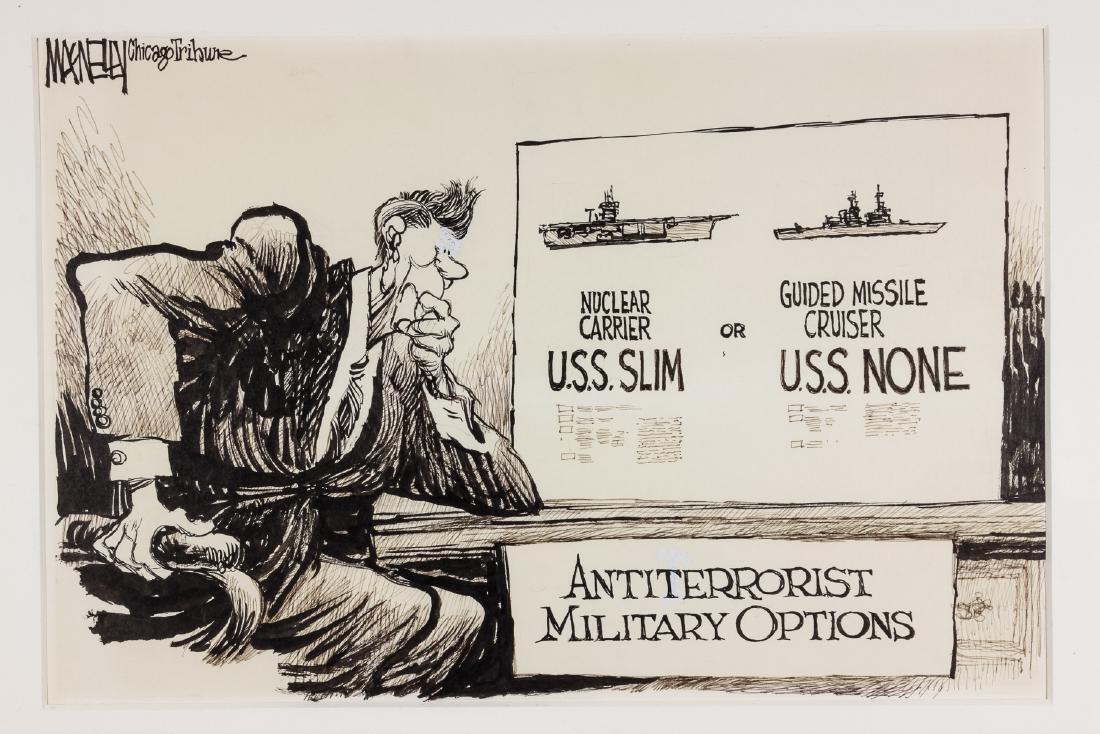 (POLITICAL CARTOON) JEFF MACNELLY: JEFF MACNELLY (1947 â€“ 2000) Political cartoonist and the creator of the comic strip "Shoe". A three-time Pulitzer Prize winner, he also won the Thomas Nast Award and a George Polk Award. He was