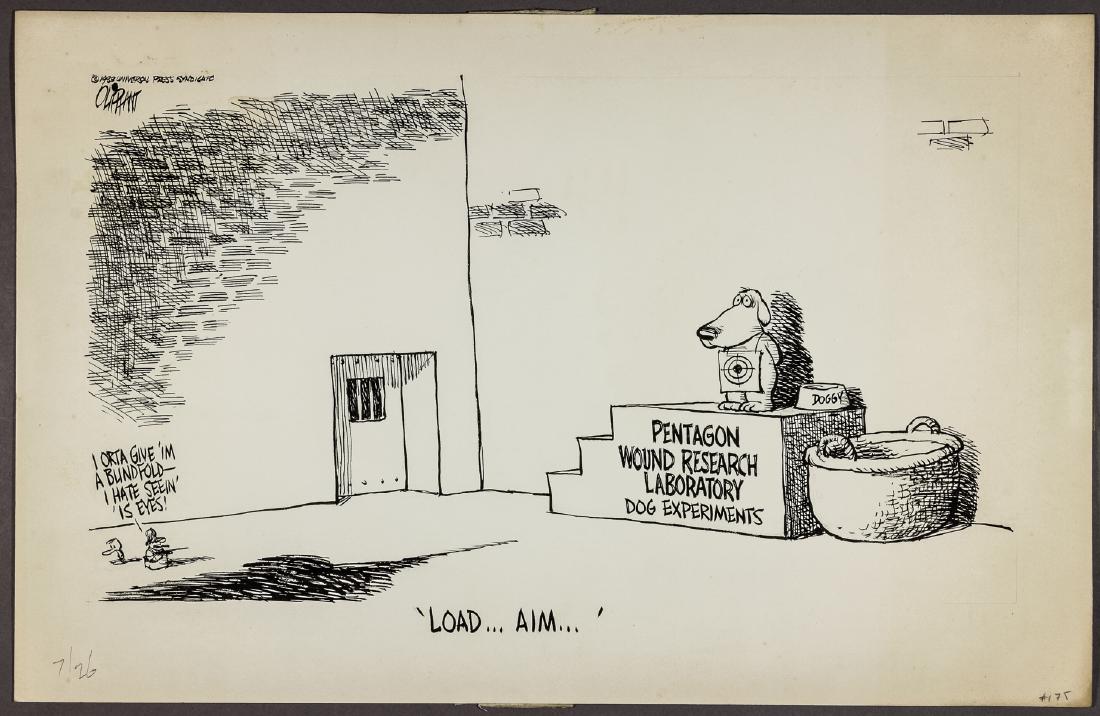 (POLITICAL CARTOON) PAT OLIPHANT: PAT OLIPHANT (b. July 1935) Australian-American political cartoonist whose career spans more than fifty years. His trademark is a small penguin character named "Punk", who often comments upon the subj