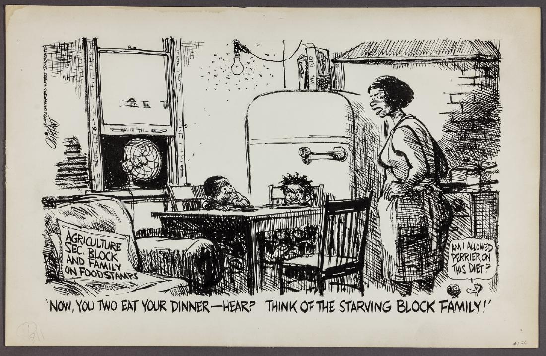 (POLITICAL CARTOON) PAT OLIPHANT: PAT OLIPHANT (b. July 1935) Australian-American political cartoonist whose career spans more than fifty years. His trademark is a small penguin character named "Punk", who often comments upon the subj