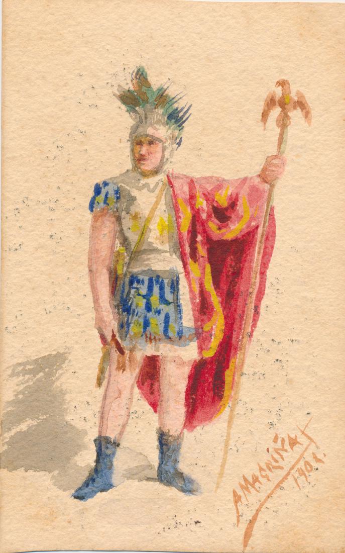 SIGNED WATERCOLORS OF EARLY CUBAN PAINTERS: SIGNED WATERCOLORS OF EARLY CUBAN PAINTERS Important lot of six original watercolor paintings on 3 1/2" x 5 3/4" postcards, each executed and signed by an important Cuban artist of the early 1900's an