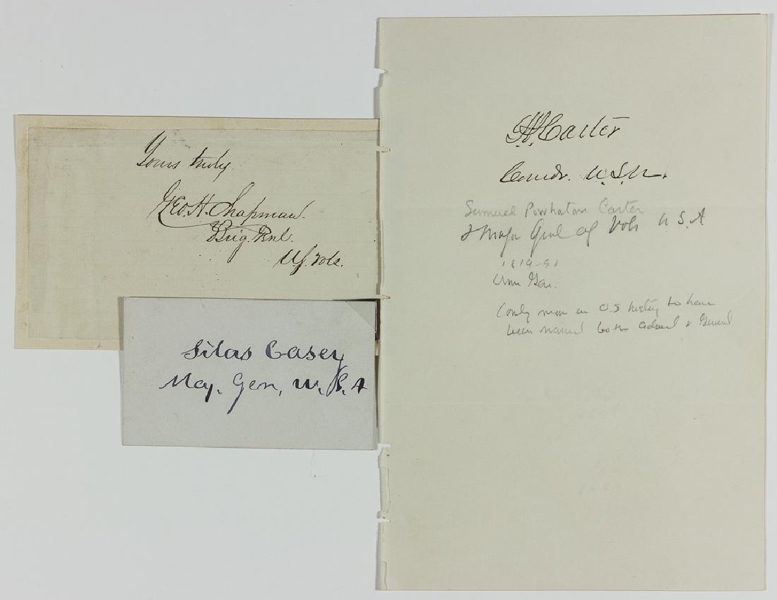 (UNION GENERALS): Lot of three items signed by Union generals, includes: GEORGE H. CHAPMAN (1832-1882), brigadier general who served under Buford in resisting the Confederate advance on the first day at Gettysburg, ser