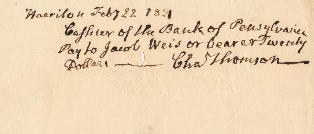 CHARLES THOMSON: (1729 - 1824) Irish born American patriot, unanimously elected first Secretary of the Continental Congress in 1774 and held the post until 1789, chosen to notify Washington of his election to the Pres