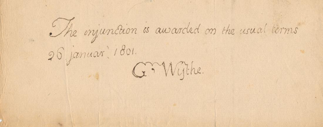 GEORGE WYTHE: (1726 - 1806) American jurist and statesman, a Virginia Signer of the Declaration of Independence who taught law to Thomas Jefferson, John Marshall and Henry Clay. A.E.S. removed from the conclusion o
