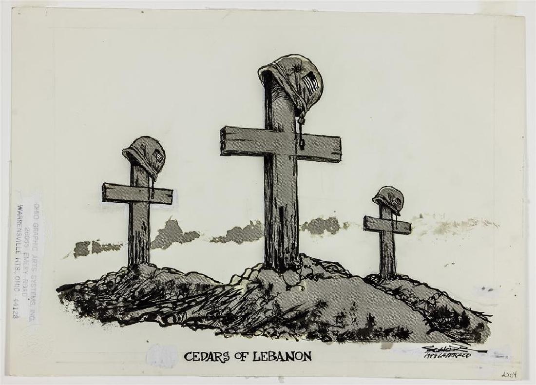 (POLITICAL CARTOON) BILL SCHORR: American political cartoonist whose work appeared in the The Kansas City Star, Los Angeles Herald Examiner, and New York Daily News. Two-time winner of the National Cartoonists Society Award for Best 