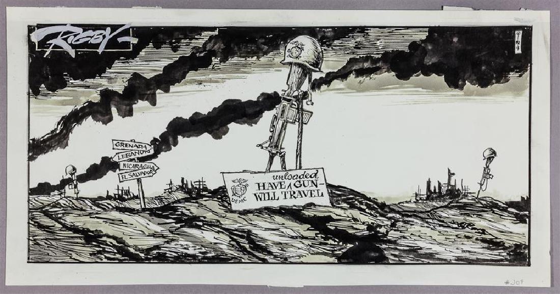 (POLITICAL CARTOON) PAUL RIGBY: (1924 - 2006) Australian cartoonist who worked for newspapers in Australia, the United Kingdom and the United States. He spent eight years on the New York Daily News and for 15 years was the main cart