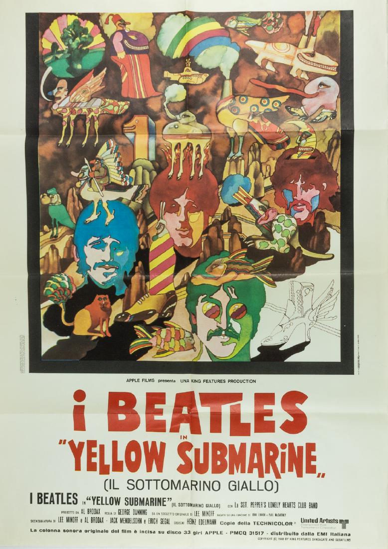 (BEATLES) ITALIAN YELLOW SUBMARINE MOVIE POSTER: Original Italian poster for the 1968 release of "Yellow Submarine". This "39" x 55" Beatlesâ€™ poster was issued by United Artists and features a psychedelic composition that uses a rainbow of sa