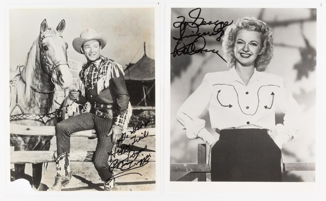 DALE EVANS AND ROY ROGERS: Good pair of signed photos, includes: ROY ROGERS (1911 - 1998) Country singer turned Western film actor who succeeded Gene Autry as "The King of Cowboys". I.S.P., 8" x 10" b/w, a full view of the acto