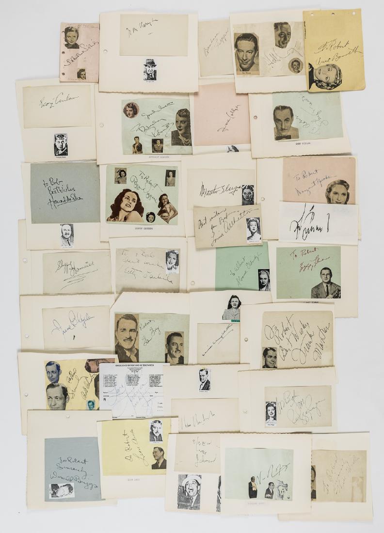 BIG BANDS AND HOLLYWOOD: Group of 37 signatures of various Big Band and Hollywood notables of the 1940s, includes: HOWARD DA SILVA, GEORGE COULOURIS, BEVERLY ROBERTS, KITTY CARLISLE, JUNE COLLYER, MARTHA SLEEPER, FLORENCE ELD