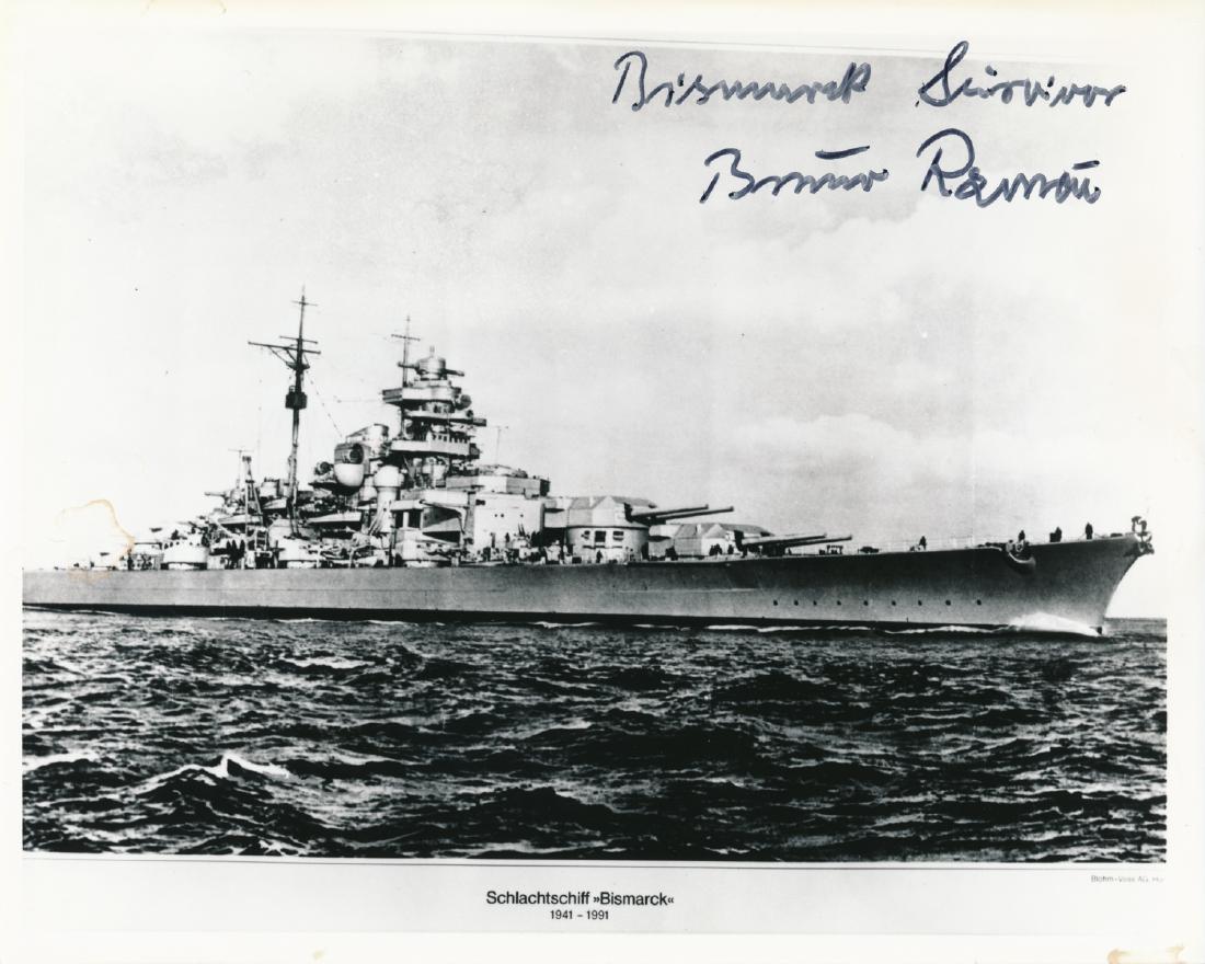 (SINKING OF THE BISMARCK) BRUNO RZONCA: (d. 2004) German sailor awarded the EK2 during the Norwegian campaign, one of only 115 men to survive the sinking of the BISMARCK and spent several years as a P.O.W. before eventually emigrating to th