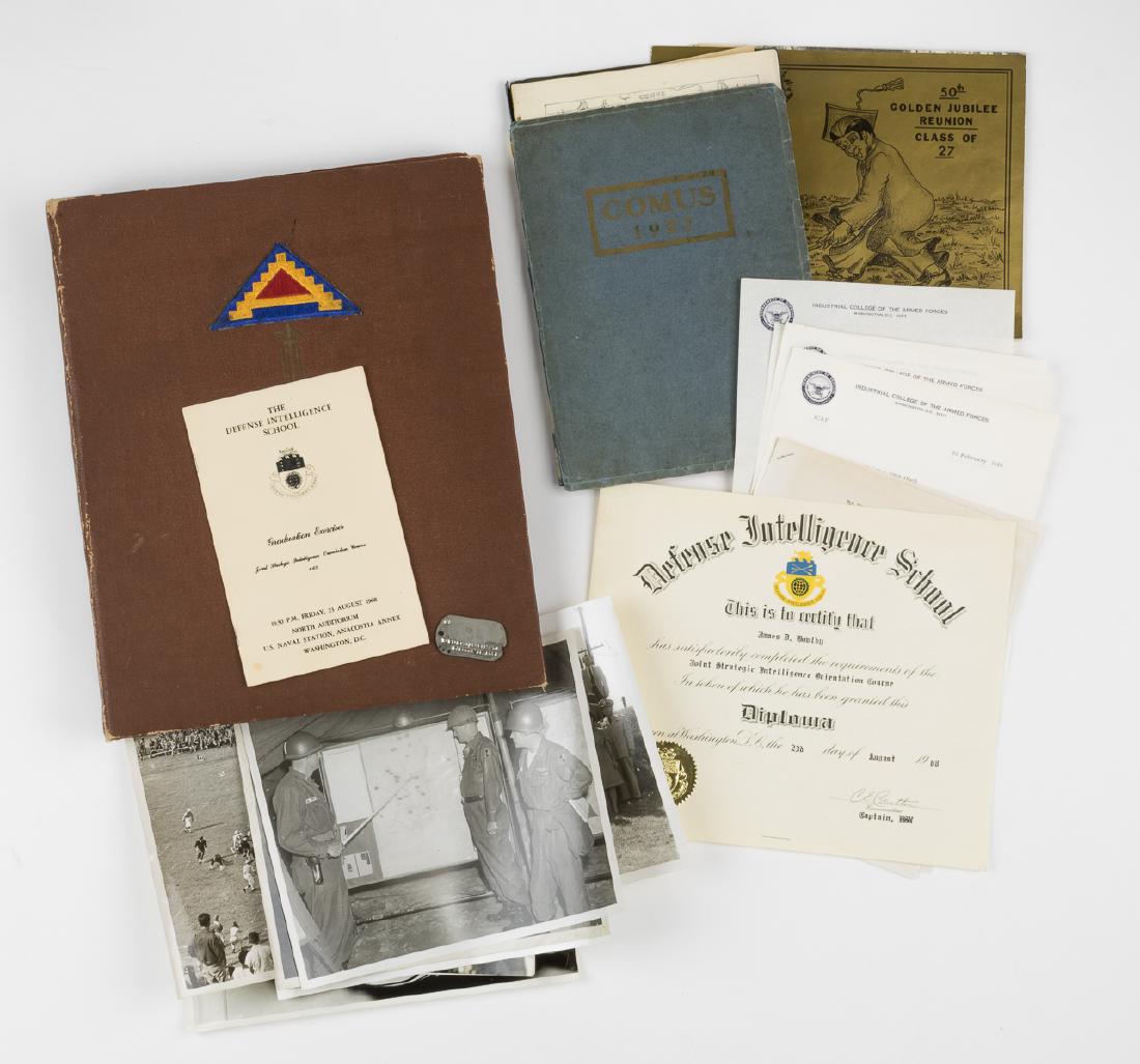 PHOTO ALBUM AND DOCUMENTS OF LT. JAMES D. BOWLBY: A terrific grouping of materials from transport officer Lt. James D. Bowlby covering his entire service with the 42nd Regiment, from draft notice to his release from the service, with outstanding phot