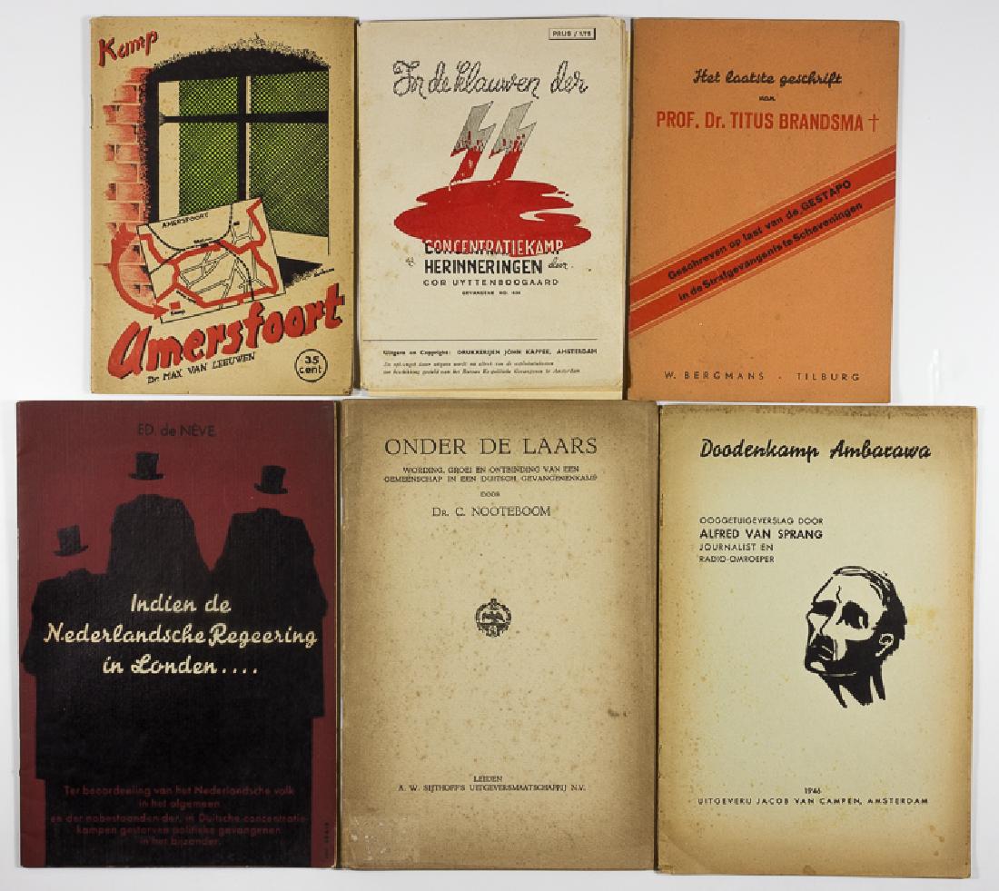 DUTCH ANTI-NAZI PUBLICATIONS: Good group of six immediately post-war Dutch pamphlets all decrying the depredations visited on the nation by their German occupiers at home, and Japanese invaders abroad, includes: "In de klauwen der