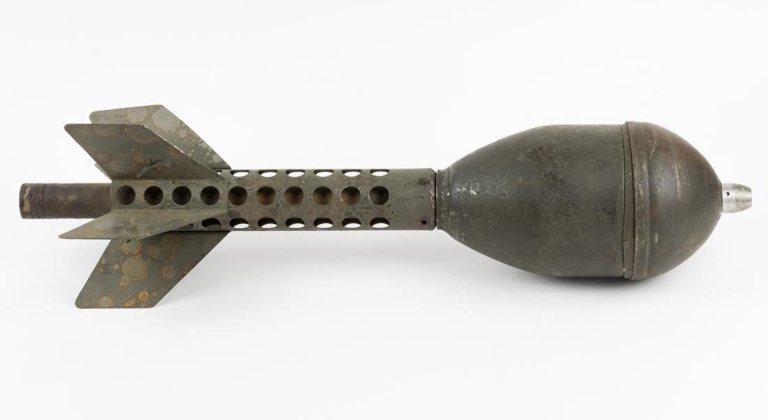STIELGRANATE 41 ANTI-TANK ARTILLERY PROJECTILE: Inert World War II-era German anti-tank projectile, approx. 28 1/2" x 6", a "Stielgranate ('stick grenade') 41", as used with the 37mm Pak 36 antitank gun. The essential functions as an enlarged rifle