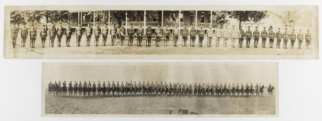 U.S. CAVALRY UNIT GROUP PHOTOS (2): Good pair of original panoramic photos depicting cavalry units of the U.S. Army, both taken at Fort Meyer, Virginia in the inter-war period. The first, 34" x 7 3/4", a view of Troop I of the 3rd Caval